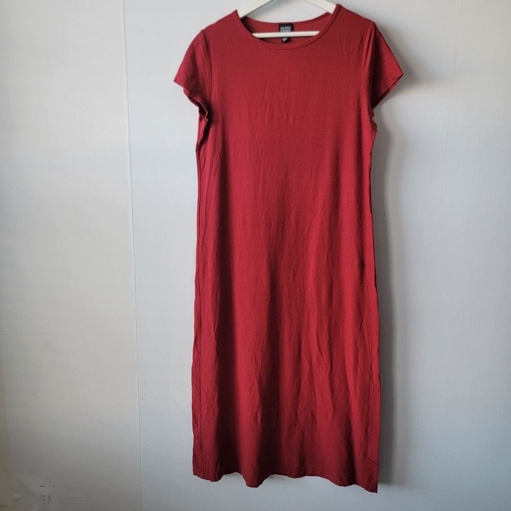 eileen‎ fisher women's midi dress size s with short sleeves red Shift